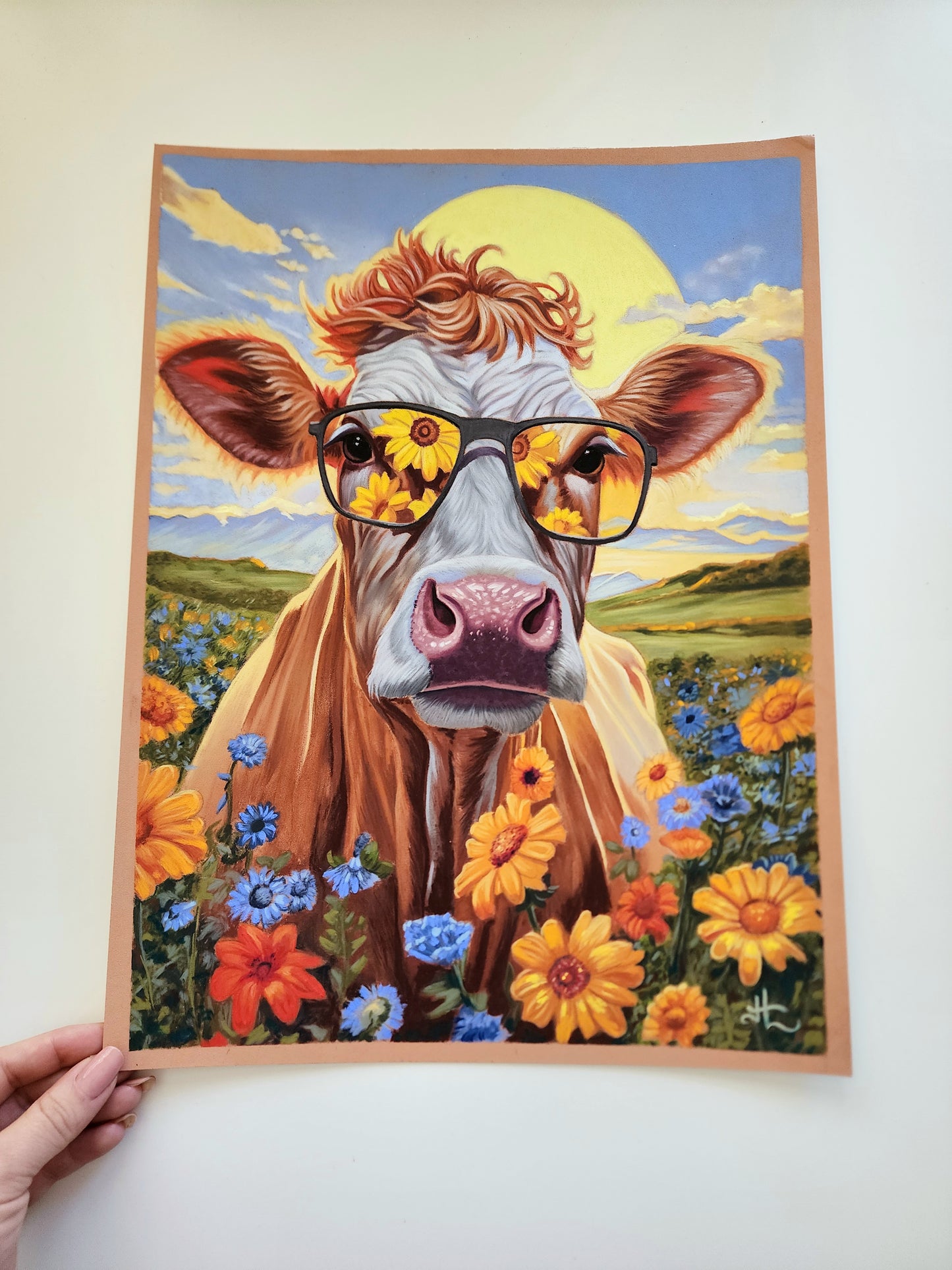 Original Sunny Cow Pastel drawing