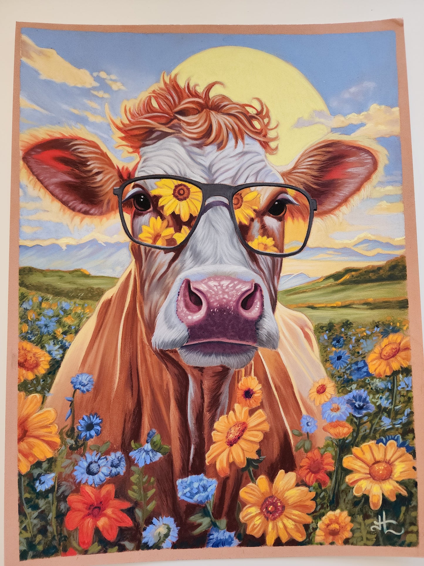 Original Sunny Cow Pastel drawing