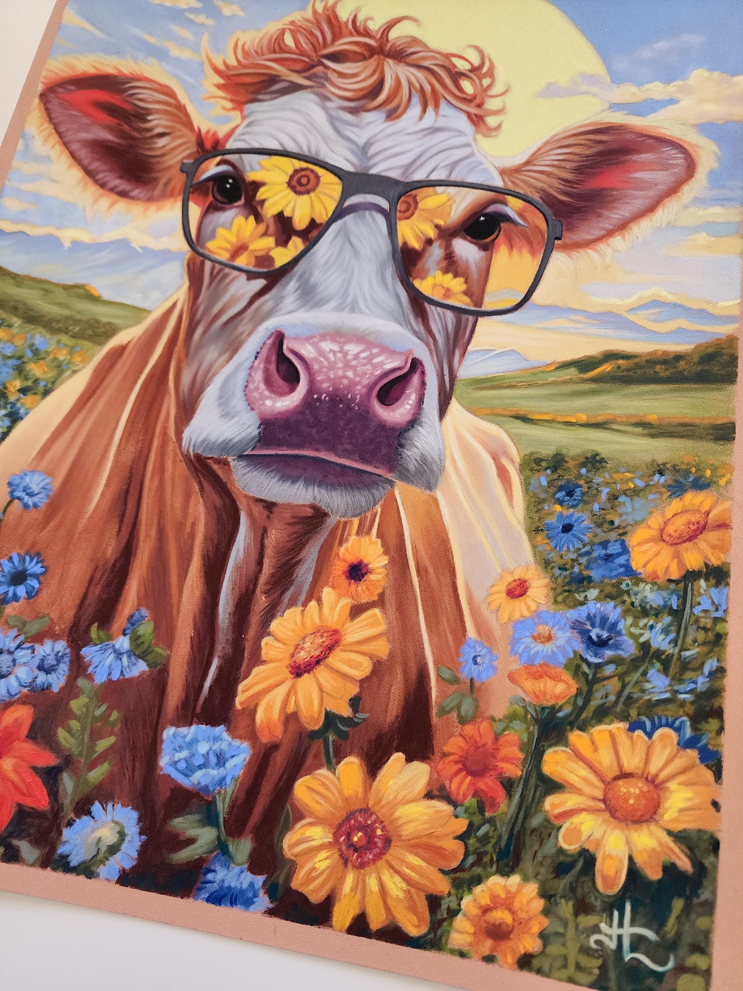 Original Sunny Cow Pastel drawing