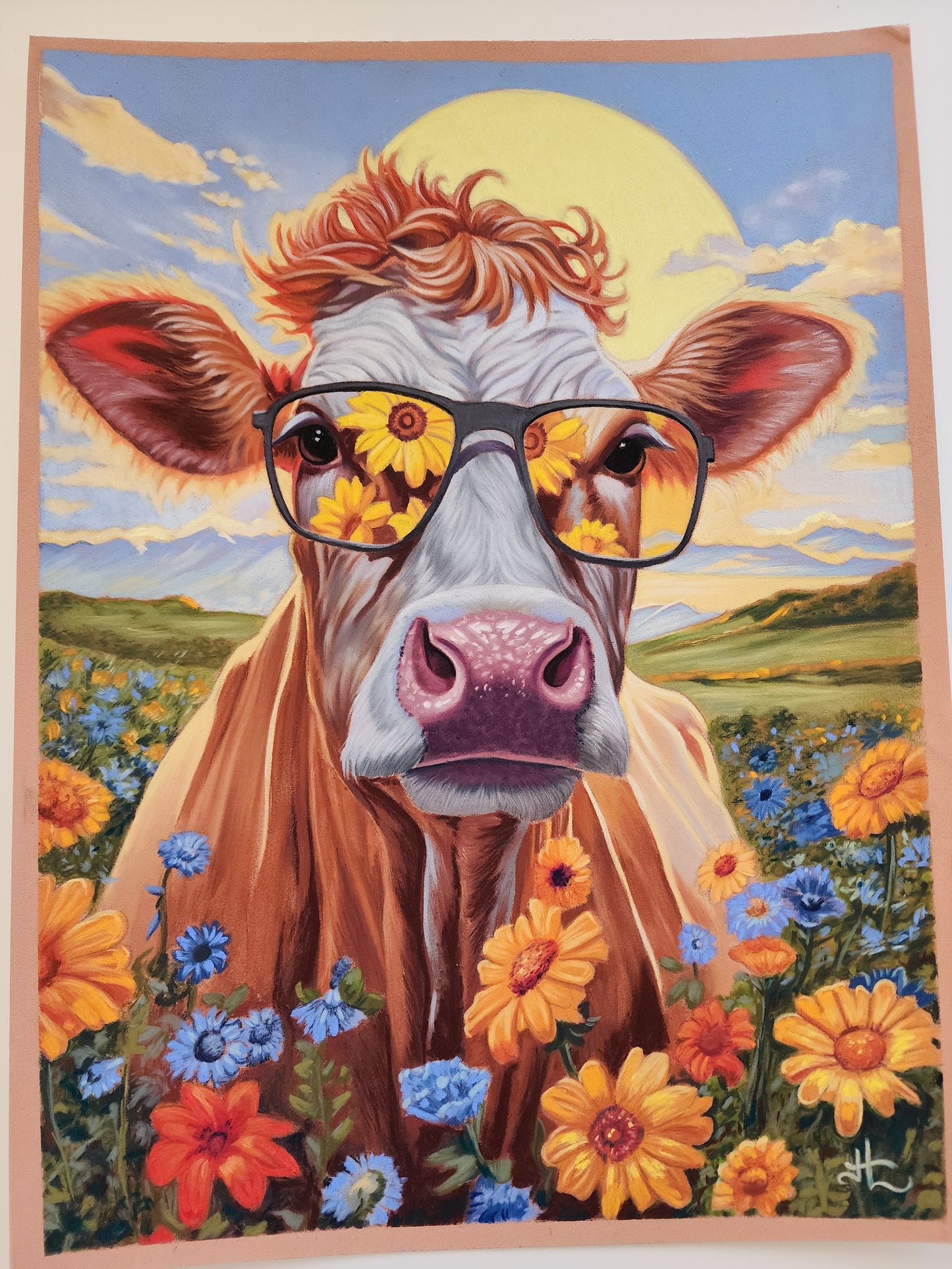 Original Sunny Cow Pastel drawing