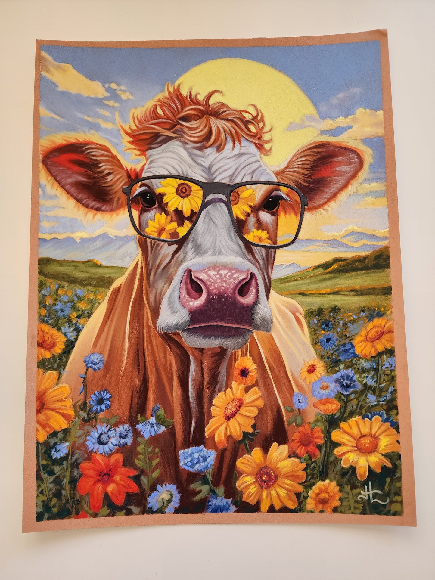 Original Sunny Cow Pastel drawing